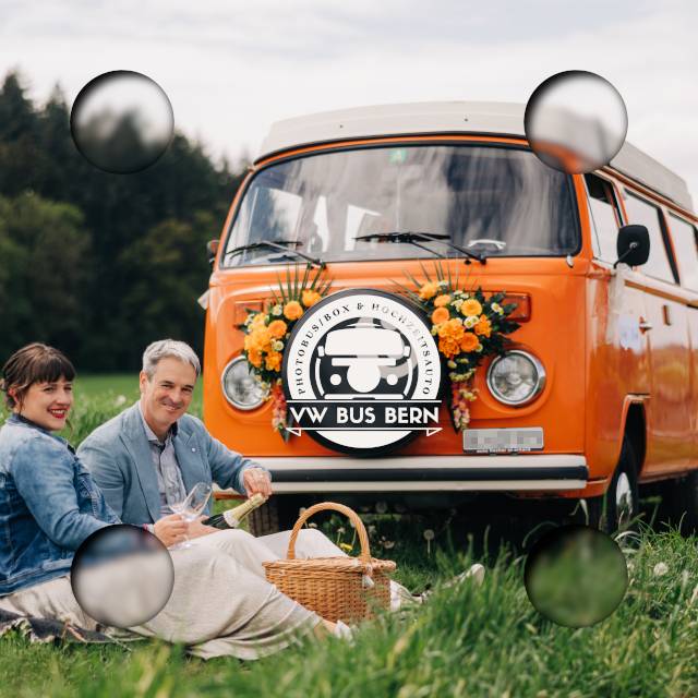 Brautpaar Picknick vor VW-B